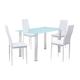 Ensemble table à manger en verre 110x70cm en blanc et 4 chaises rembourrées