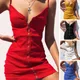 Robe d'été pour Femme fermeture éclair Mini col en v Sexy Club de fête vêtements américains