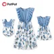 PatPat – robe bleue pour mère et enfant sans manches à volants imprimé Floral avec ceinture