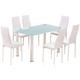 Table de salle à manger en verre 140x70cm en blanc et ensemble de 6 chaises rembourrées