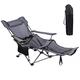 KEFOMOL Camping-Lounge-Stuhl, tragbarer Liegestuhl, klappbarer Campingstuhl mit Fußstütze, Kopfstütze und Aufbewahrungstasche, Netz-Liege mit Rucksack, 136 kg Tragkraft (grau)