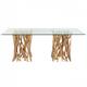 Table à manger rectangulaire 200x100cm en verre pieds naturel