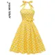 Robe de princesse jaune à pois pour femmes tenue de fête rétro Rockabilly des années 1950 dos nu