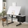 White Adjustable Drafting Drawing Table with Stool and 3 Srawers