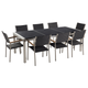 Gartenmöbel Set Schwarz Granit Edelstahl Tisch 220 cm Poliert 8 Rattanstühle Terrasse Outdoor Modern