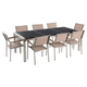 Gartenmöbel Set Schwarz Beige Granit Edelstahl Tisch 220 cm Poliert 8 Stühle Terrasse Outdoor Modern