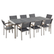 Gartenmöbel Set Schwarz Granit Edelstahl Tisch 220 cm Geflammt 8 Stühle Terrasse Outdoor Modern