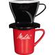 Melitta Kaffee-Set, Kaffeehalter für Filtertüten und Porzellan-Tasse, Kaffeefilter 1x2 Standard, Kunststoff und Porzellan, Schwarz und Rot, 217915