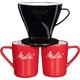 Melitta Kaffee-Set, Kaffeehalter für Filtertüten und Porzellan-Tassen (2 Stück), Kaffeefilter 1x4 Standard, Kunststoff und Porzellan, Schwarz und Rot, 217939