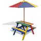 Table et bancs de pique-nique avec parasol pour enfants Bois - Multicolore - Vidaxl
