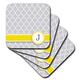 3dRose Ihre persönlichen Namen Buchstabe J – Monogramm Grau Vierpass-Muster – Gelb Gray Soft – Untersetzer, Set von 4 (CST 154576 _ 1)