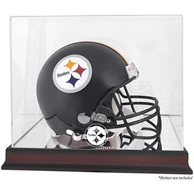 Pittsburgh Steelers Mahogany Helmet Logo Display Case and Mirror Bottom and Back