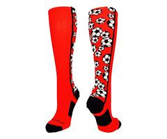 MadSportsStuff Crazy Soccer Socks with Soccer Balls Over The Calf (Red/Black, Medium)