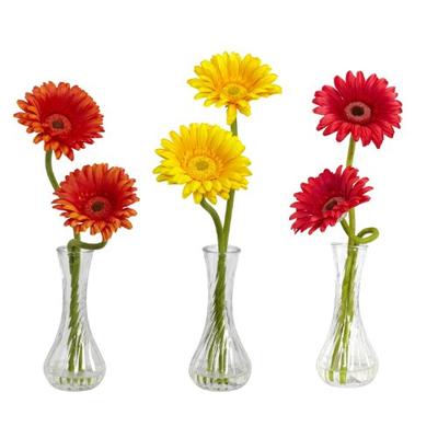 Nearly Natural 1248-A1 Gerber Daisy with Bud Vase, Set of 3
