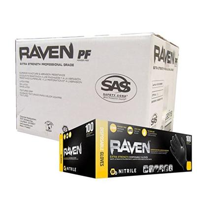 SAS Safety 66518 Raven 6 mil Black Nitrile Disposable Gloves - Large - 10 Pack(100 Gloves per Box)