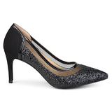 Brinley Co. Womens Kori Faux Suede Mesh Glitter Almond Toe Heels Black, 7.5 Regular US screenshot. Shoes directory of Clothing & Accessories.