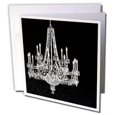3dRose White Chandelier with Black Damask - Greeting Cards, 6 x 6 inches, set of 6 (gc_164677_1)