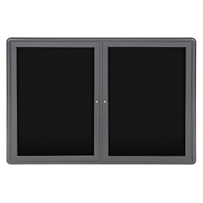 Ghent 34" x 47" 2-Door Ovation Letter Board Black, Gray Frame (OVG2-BBK)