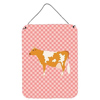 Caroline's Treasures BB7821DS1216 Guernsey Cow Pink Check Wall or Door Hanging Prints, 12x16, Multic