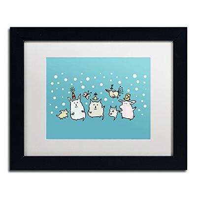 Christmas Creatures in Blue White Matte Artwork by Carla Martell, 11 by 14-Inch, Black Frame