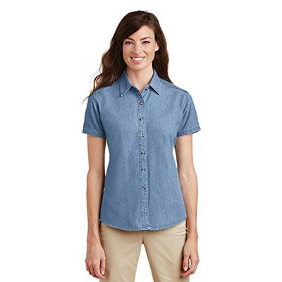 Port & Company Women's Short Sleeve Value Denim Shirt L Faded Blue