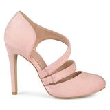 Brinley Co. Womens Round Toe Faux Suede Crossover Strap High Heels Pink, 7.5 Regular US screenshot. Shoes directory of Clothing & Accessories.