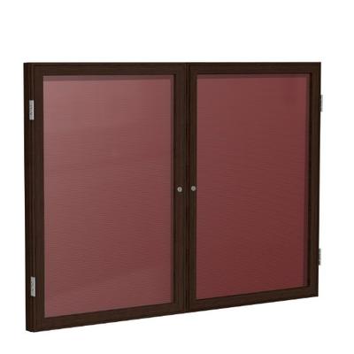 36"x60" 2-Door Wood Frame Walnut Finish Enclosed Flannel Letter Board, Burgundy