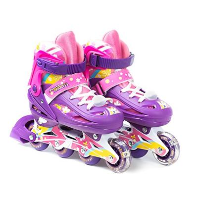Titan Flower Princess Girls Inline Skates With LED Light-up Front Wheel and LED Laces, Multi-Color,