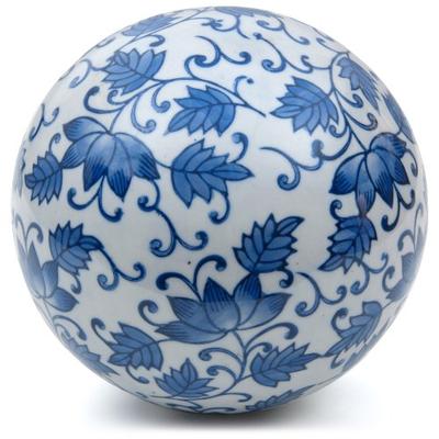 Oriental Furniture 6" Decorative Porcelain Ball - Blue Leaves