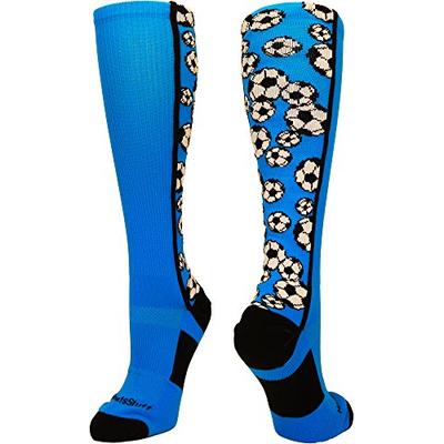 MadSportsStuff Crazy Soccer Socks with Soccer Balls Over The Calf (Electric Blue/Black, Small)