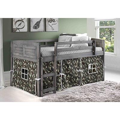 DONCO KIDS 790AAG_750C-TC Louver Low Loft Bed with Camo Tent Twin Antique Grey
