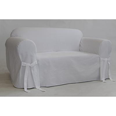 Classic Slipcovers BT20RASLWHT Solid White Twill Loveseat Slipcover