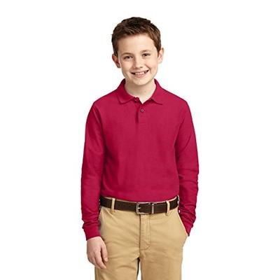Port Authority Boys' Long Sleeve Silk Touch Polo S Red