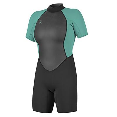 O'Neill Women's Reactor-2 2mm Back Zip Short Sleeve Spring Wetsuit, Black/Aqua, 14