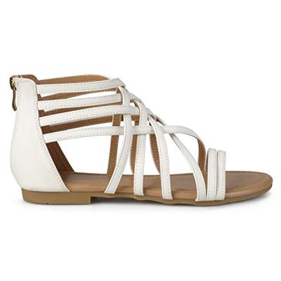 Brinley Co Womens Hex Wide Width Strappy Gladiator Flat Sandals White, 7.5 Wide Width US