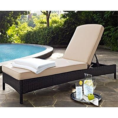 Crosley Furniture Palm Harbor Outdoor Wicker Chaise Lounge with Sand Cushions - Brown