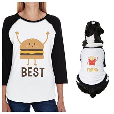 365 Printing Hamburger and Fries Small Dog and Mom Matching Outfits Raglan Tees (ONWER - S/Pet - XL)