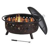 Sunnydaze Large Crossweave Outdoor Fire Pit with Spark Screen and Poker, Round Wood Burning Patio Fi screenshot. Outdoor Decor directory of Home & Garden.