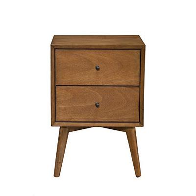 Alpine Furniture 966-02 Flynn Mid Century Modern 2 Drawer Nightstand, 15" L x 18" W x 26" H, Acorn