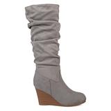 Brinley Co. Womens Regular and Wide Calf Slouchy Faux Suede Mid-Calf Wedge Boots Grey, 7.5 Regular U screenshot. Shoes directory of Clothing & Accessories.