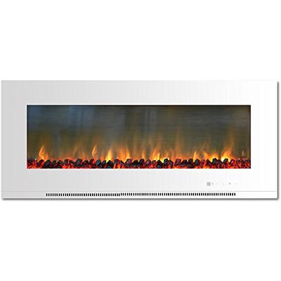 Cambridge CAM56WMEF-2WHT Metropolitan 56 In. Wall-Mount Electric Fireplace in White with Burning Log