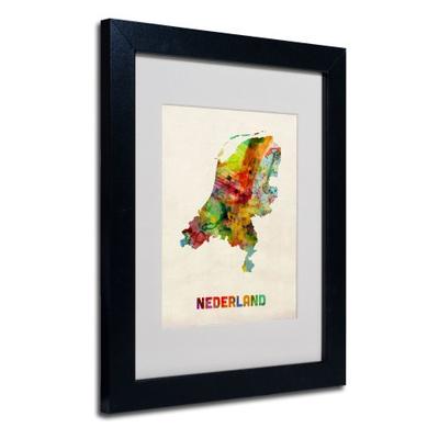 Netherlands Map by Michael Tompsett, White Matte, Black Frame 11x14-Inch