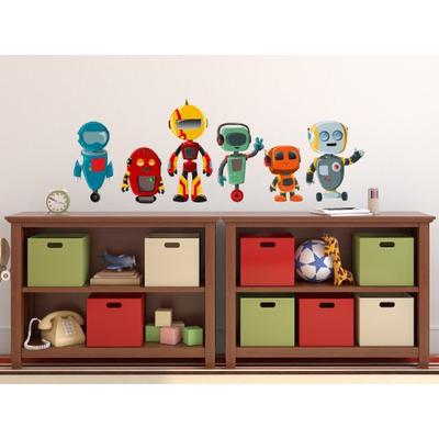 Robot Fabric Wall Decals, Set of 6 Cute Robots, 3 Different Sizes