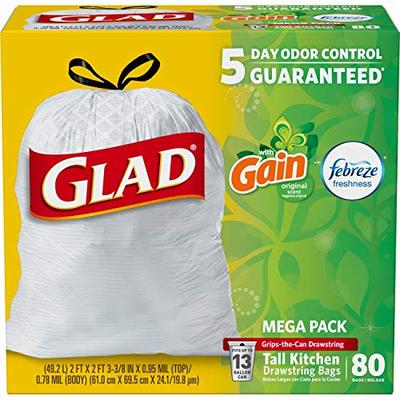 Odor Shield Tall Kitchen Bags with Gain Original Scent Mega Pack, 13 Gallon, 80 Count