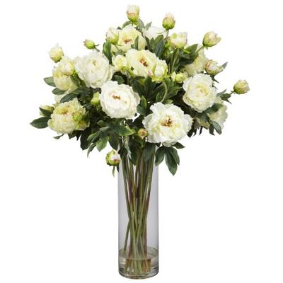 Nearly Natural 1231-WH Giant Peony Silk Flower Arrangement, White