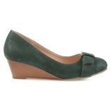 Brinley Co. Womens Gael Faux Suede Buckle Detail Comfort-Sole Wedges Green, 8 Regular US screenshot. Shoes directory of Clothing & Accessories.