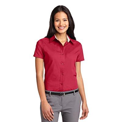 Port Authority Women's Short Sleeve Easy Care Shirt 3XL Red/Light Stone