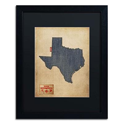 Texas Map Denim Jeans Style Art by Michael Tompsett in Black Frame, 16 by 20-Inch, Black Matte