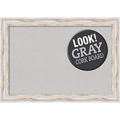 Framed Grey Cork Board Extra Large, Alexandria White Wash: Outer Size 41 x 29"