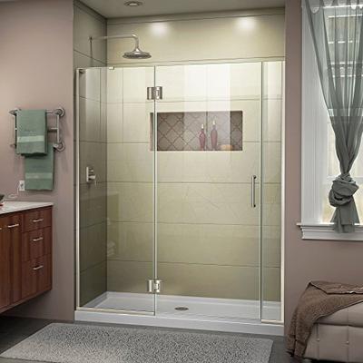 DreamLine Unidoor-X 56-56 1/2 in. W x 72 in. H Frameless Hinged Shower Door in Brushed Nickel, D3260